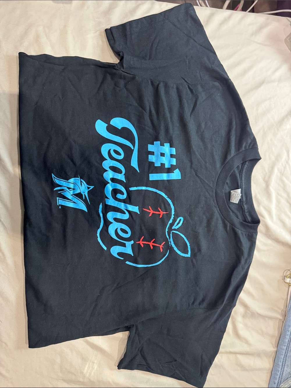 Gildan Black Tee with Bright Blue and Red Teacher Graphic